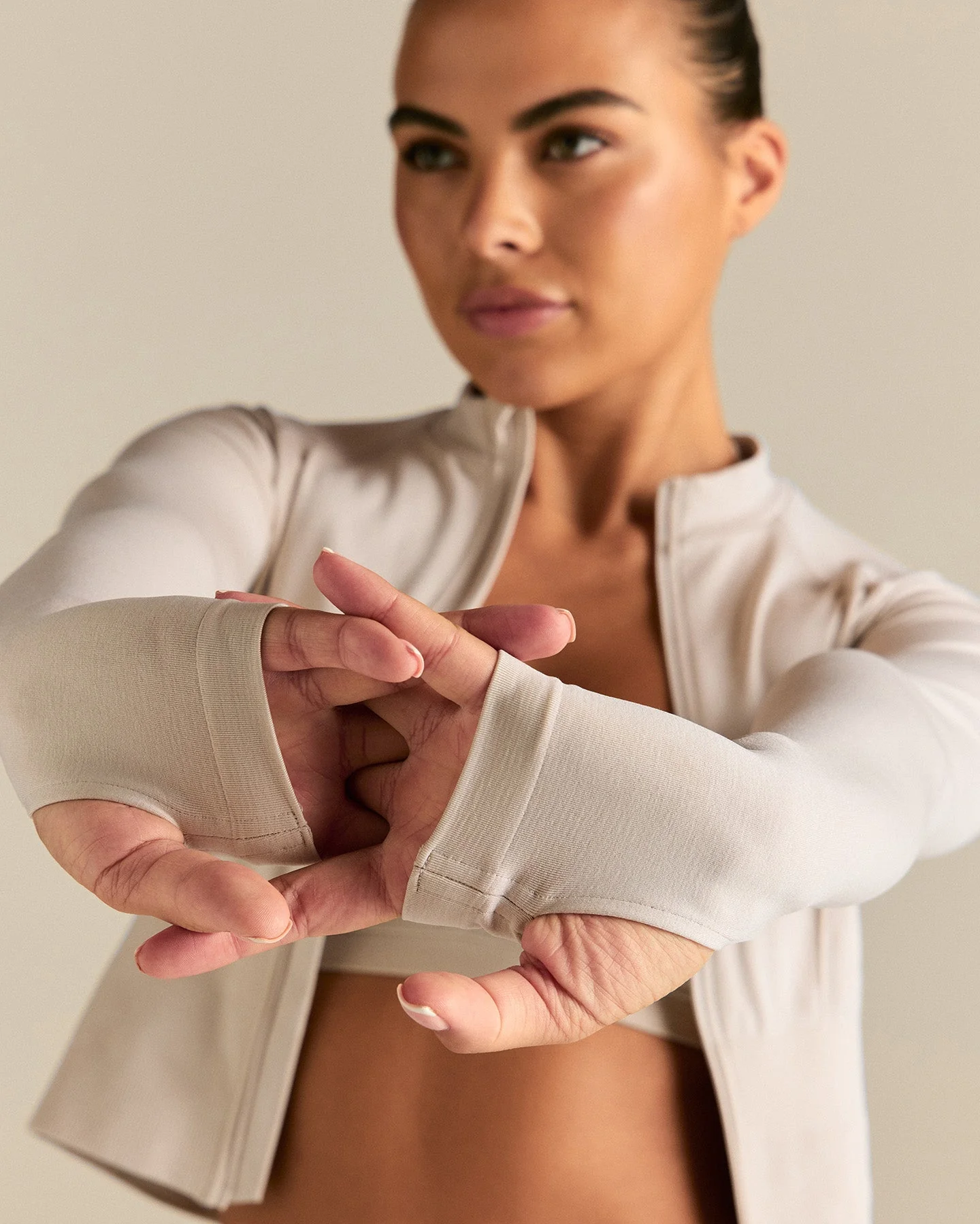 Define 2.0 Seamless Full Zip Midi Jacket | Stone - Image 3